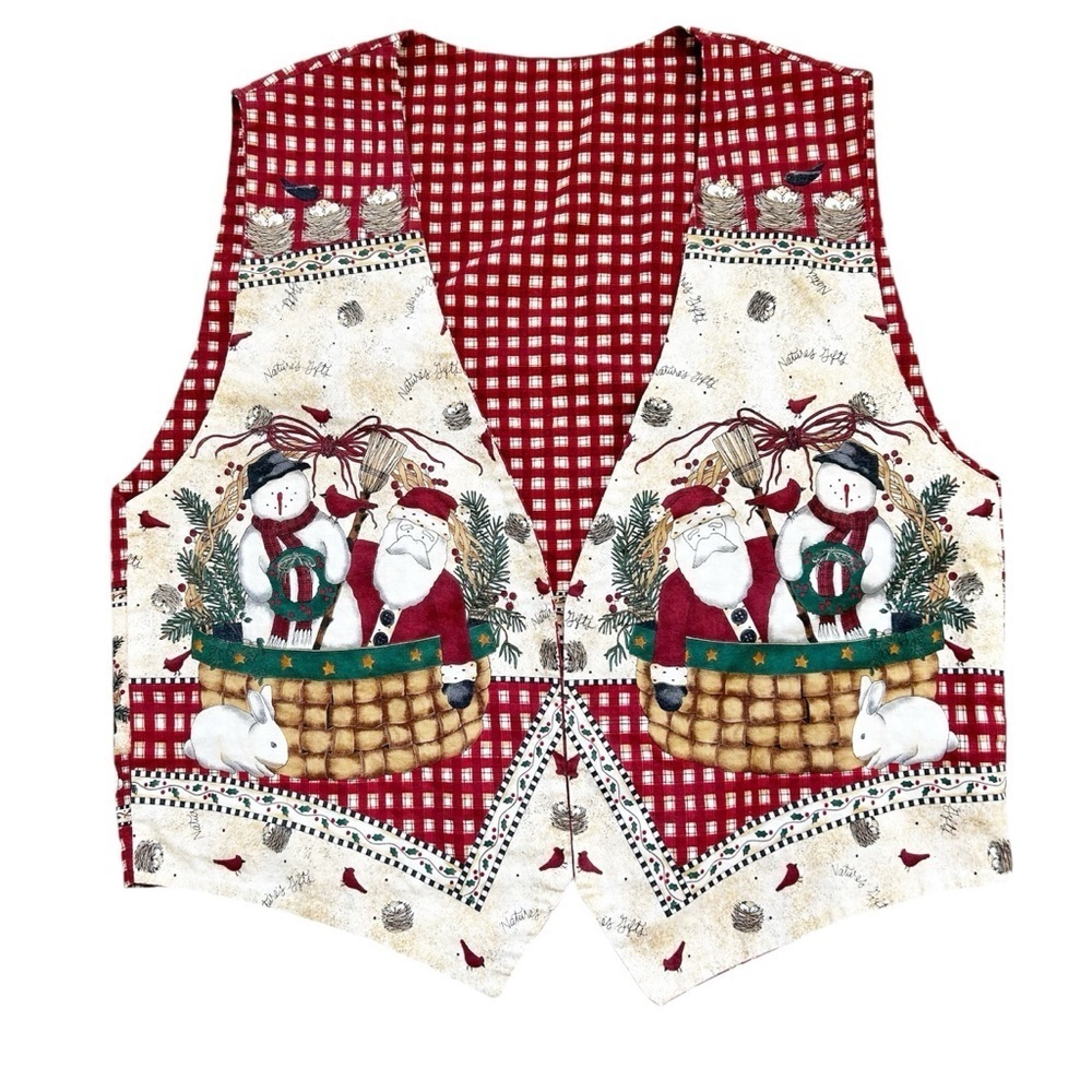 Vintage Handmade Christmas Vest Frosty The Snowman & Santa Ugly Christmas Vest